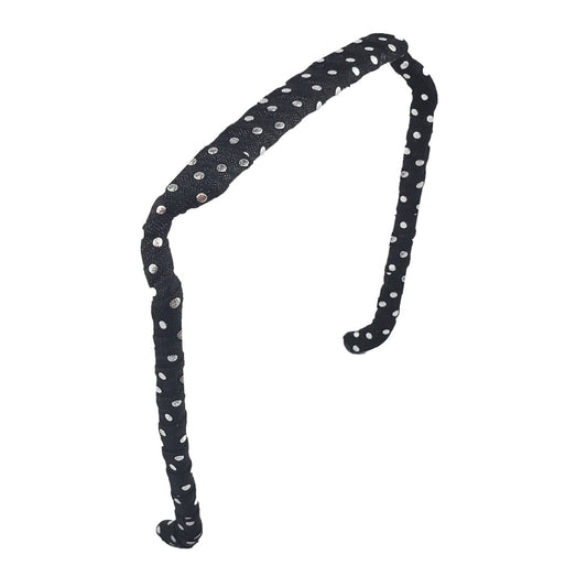 Silver Polka Dots on Black Headband - Zazzy Bandz - hair accessory - curly hair