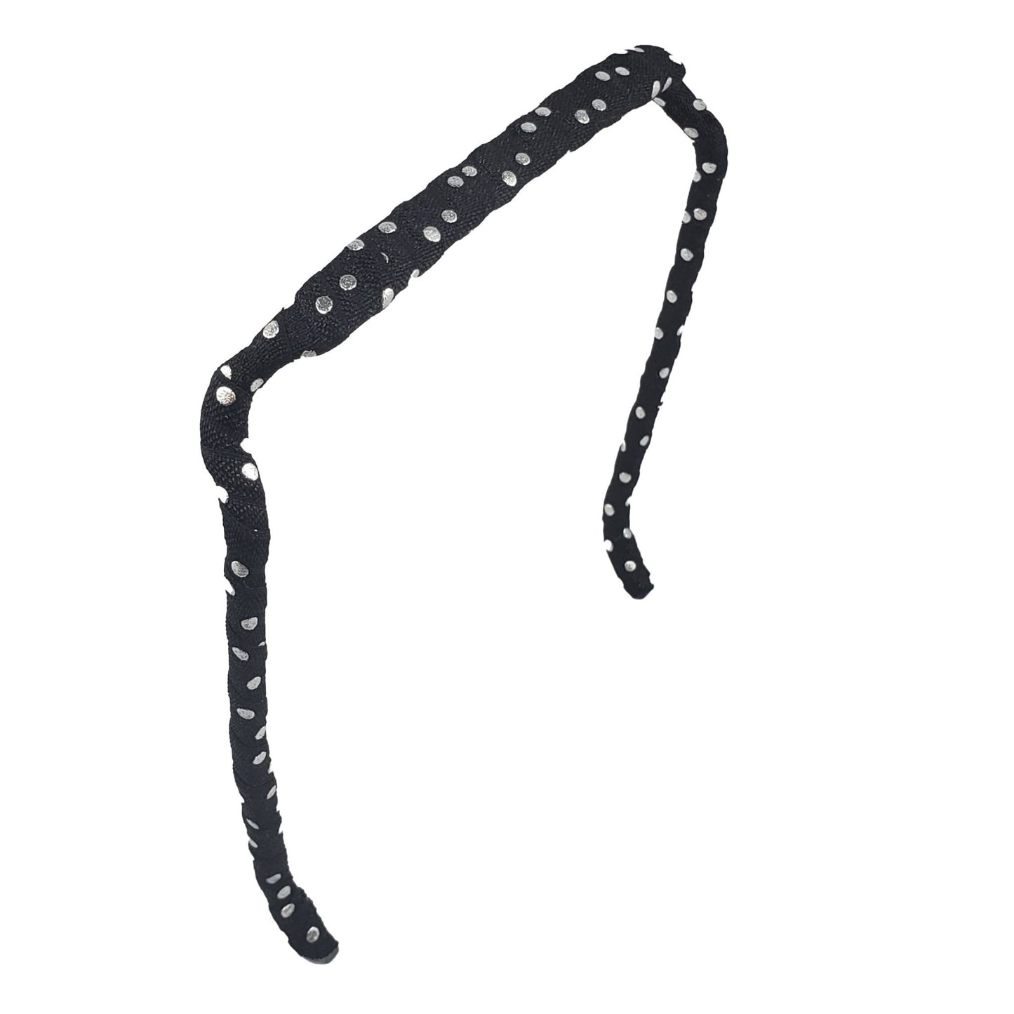 Silver Polka Dots on Black Headband - Zazzy Bandz - hair accessory - curly hair