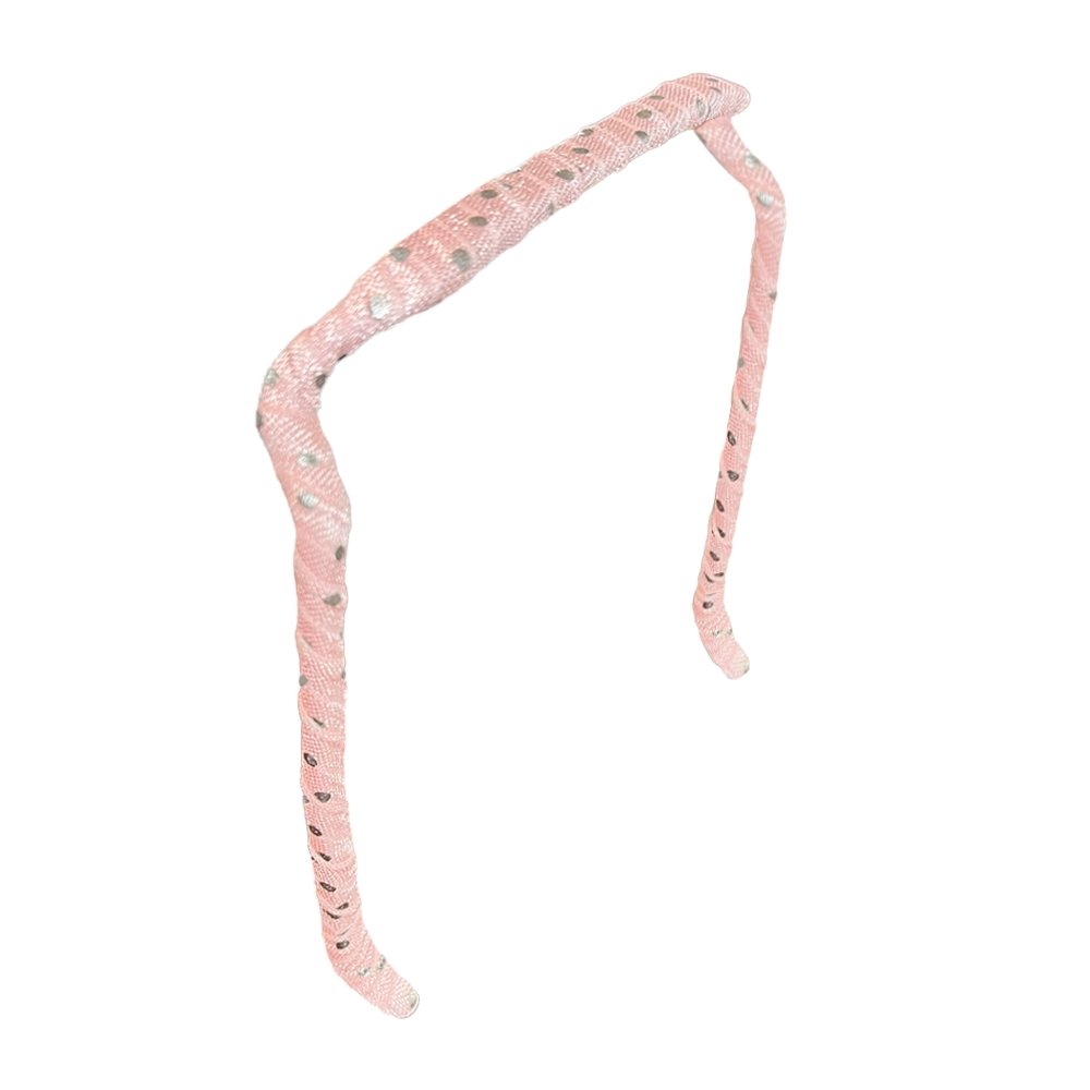 Silver Polka Dots on Pink Headband - Zazzy Bandz - hair accessory - curly hair