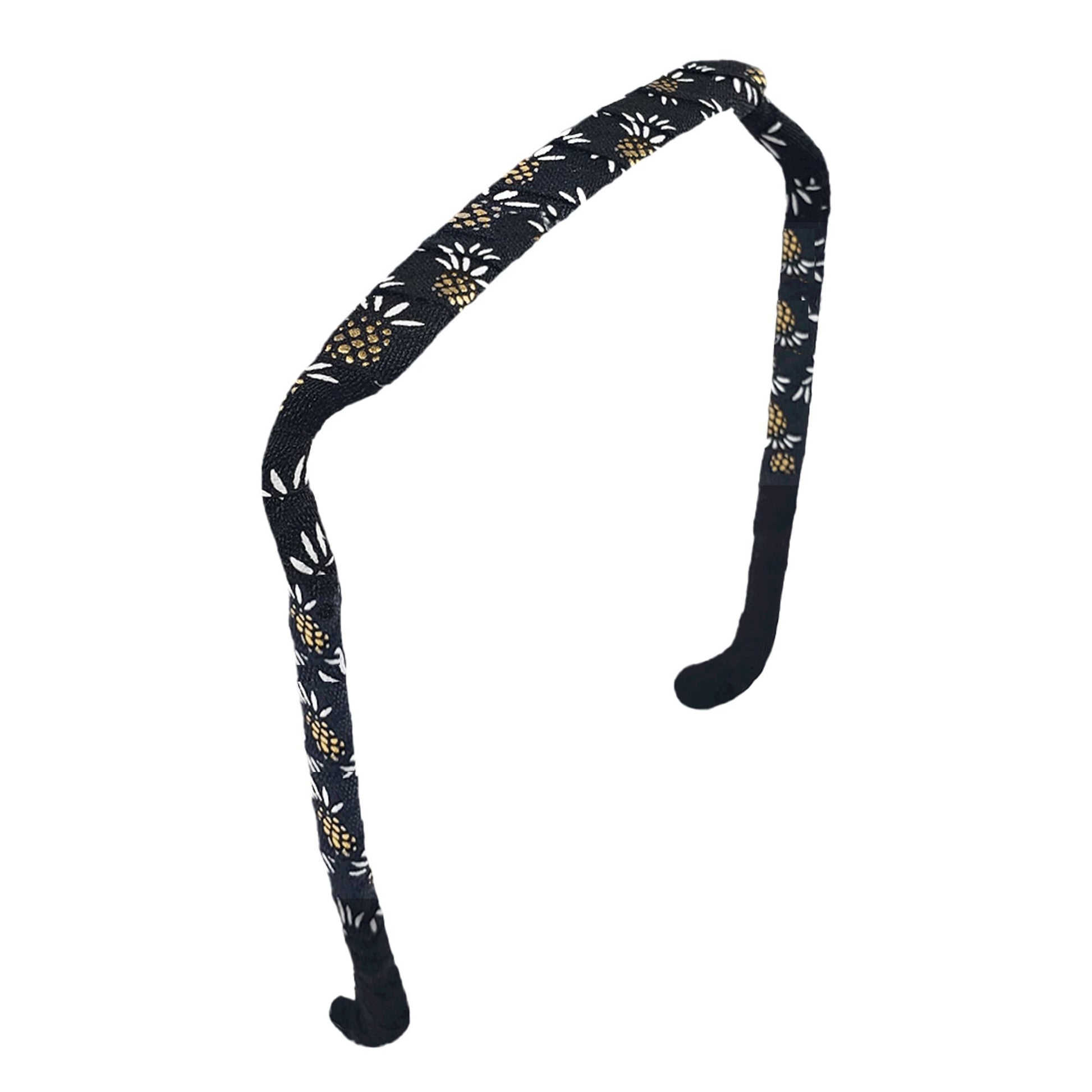 Gold and White Pineapples on Black Headband - Zazzy Bandz - hair accessory - curly hair