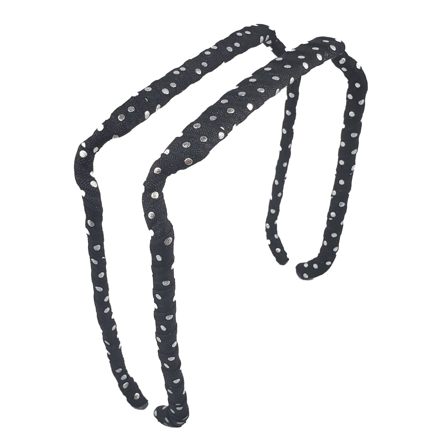 Silver Polka Dots on Black Headband - Zazzy Bandz - hair accessory - curly hair