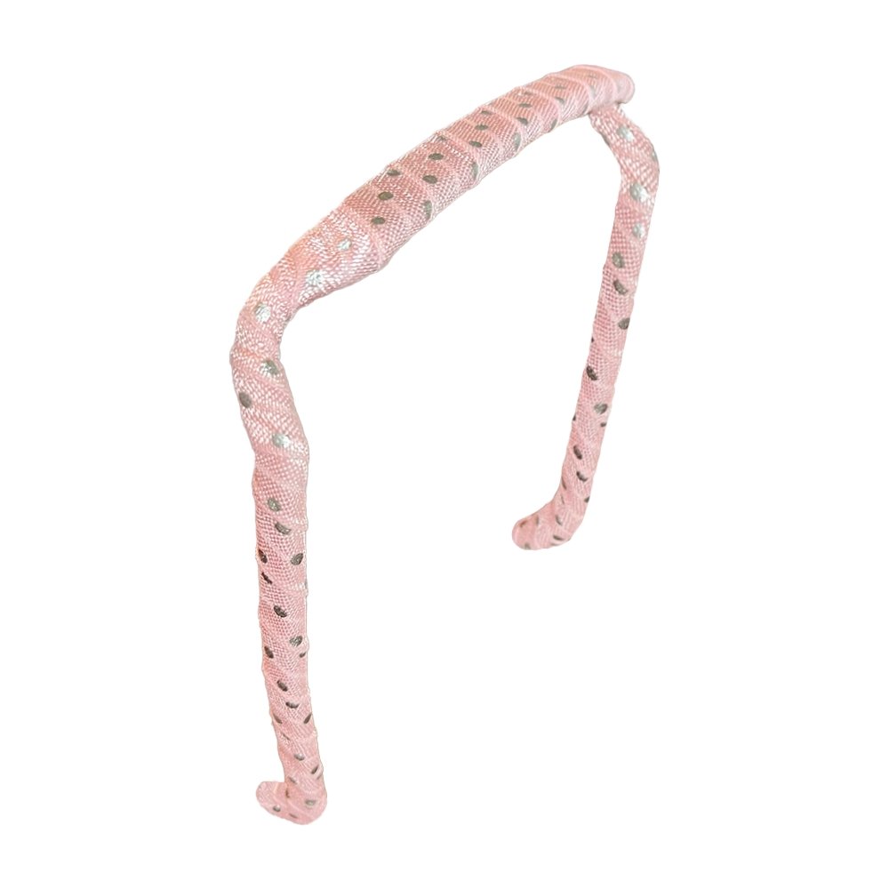 Silver Polka Dots on Pink Headband - Zazzy Bandz - hair accessory - curly hair