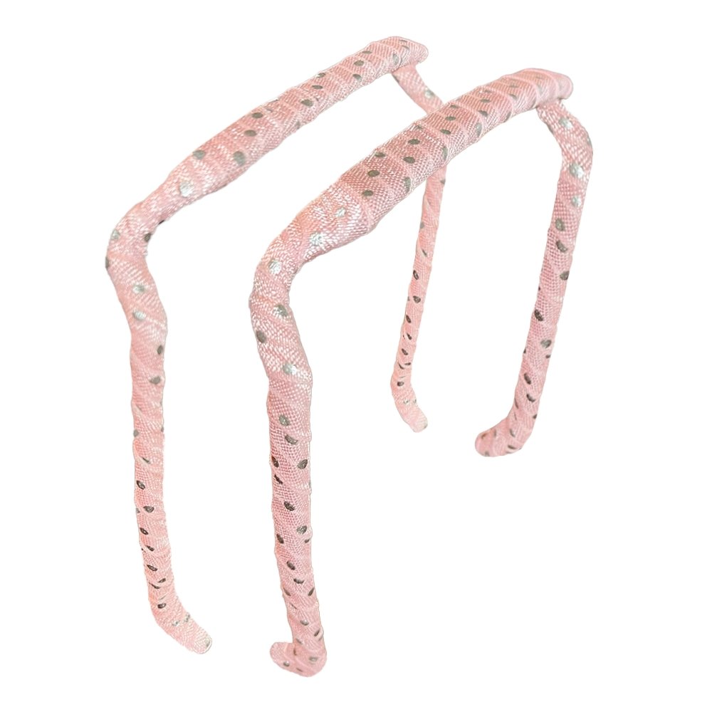 Silver Polka Dots on Pink Headband - Zazzy Bandz - hair accessory - curly hair